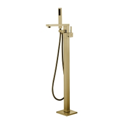 AGUA CANADA - Sammie-Gd - Brushed Finish Modern Square Freestanding Bathtub Faucet W/ Hand Shower In Gold