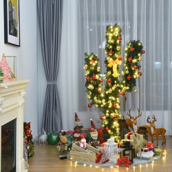 GYMAX 5Ft Artificial Pre-Lit Cactus Christmas Tree W/ Metal Stand Ball Ornaments