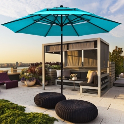GYMAX 10Ft 3 Tier Patio Market Umbrella Aluminum Shade Shelter Double Vented In Turquoise