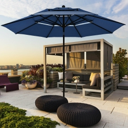 GYMAX 10Ft 3 Tier Patio Market Umbrella Aluminum Sunshade Shelter Double Vented In Navy