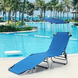 GYMAX Foldable Lounge Chair Adjustable Outdoor Beach Patio Pool Recliner W/ Sun Shade