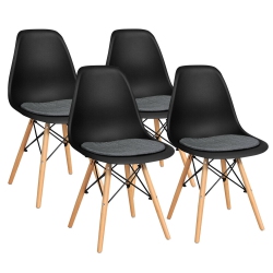 GYMAX 4PCs Dining Chair Mid Century Modern Dsw Chair Furniture W/ Linen Cushion In Black