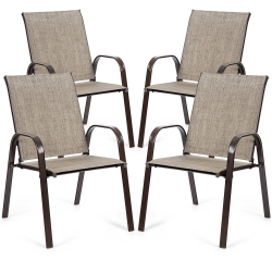 GYMAX Set Of 4 Patio Chairs Dining Chairs Garden Outdoor W/ Armrest Steel Frame
