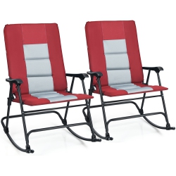 GYMAX Set Of 2 Padded Folding Rocking Chairs Patio Garden Yard Camping Red/blue