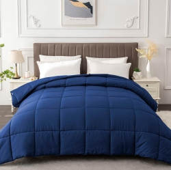 CANADIAN LINEN Microfiber Comforter 80"x90" Box Stitched Cozy Warm Fluffy Down Alternative Hypoallergenic Breathable Duvet Insert Blue, Double