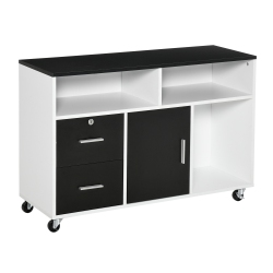 HOMCOM Lateral Filing Cabinet, Printer Stand Home Office Mobile File Cabinet With Wheels, Lockable Drawer In Black