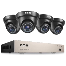 ZOSI H.265+ 8Ch 5Mp Lite Dvr Home Security Camera System, 4PCs 2Mp Dome Outdoor Surveillance Cameras, 80Ft Night Vision, Motion Detection, Remote