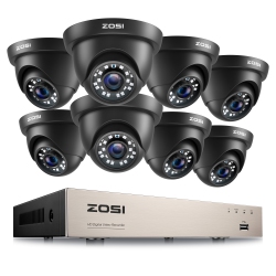 ZOSI H.265+ 8Ch 5Mp Lite Dvr Home Security Camera System, 8PCs 2Mp Dome Outdoor Surveillance Cameras, 80Ft Night Vision, Motion Detection, Remote