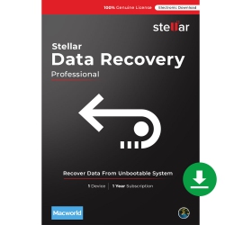 STELLAR Data Recovery Software for Mac Professional Recovers Deleted Data, Photos, Videos, Emails 1 PC 1 Year - Digital Download