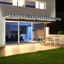 ALEKO Awcl13X10Grywht Motorized Led Half Cassette Retractable Awning 13 X 10 Feet /white In Grey