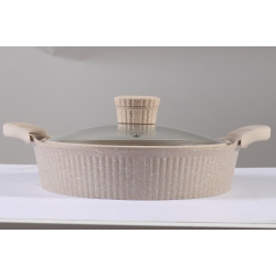 BARITON Shallow Casserole 28Cm/11" With Glass Lid And Silicone Rim Die-Cast Aluminium Durable