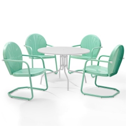 CROSLEY FURNITURE Griffith 5 Piece Metal Patio Dining Set In And Aqua In White