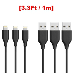 CSMART [3 Packs](3.3Ft / 1M) Iphone Charging Charger Cord Lightning to USB Cable for Iphone Airpods Ipod Ipad In Black