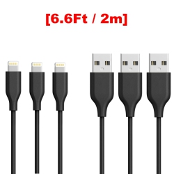 CSMART [3 Packs](6.6Ft / 2M) Iphone Charging Charger Cord Lightning to USB Cable for Iphone Airpods Ipod Ipad In Black