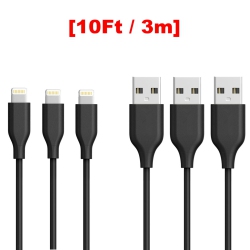 CSMART [3 Packs](10Ft / 3M) Iphone Charging Charger Cord Lightning to USB Cable for Iphone Airpods Ipod Ipad In Black