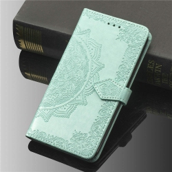 LEDEX Luxury Embossed Mandala Floral Pattern Premium Pu Leather Flip Wallet Case Skyxd Luxury 3D for Samsung Galaxy S20 Fe (Mint Green)