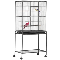 PAWHUT 64" Large Bird Cage, Rolling Metal Parrot Cage, Bird House \w Detachable Rolling Stand, Storage Shelf, Wood Perch, Food Container, 30.25" X