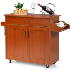 COSTWAY Rolling Kitchen Island Cart Storage Cabinet W/ Towel & Spice Rack