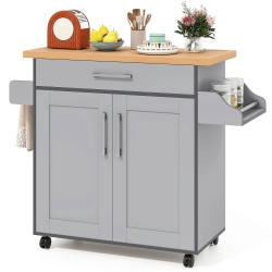 COSTWAY Rolling Kitchen Island Cart Storage Cabinet W/ Towel & Spice Rack