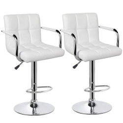 INFINITE IMPORTS – Adjustable Height Air Lift Bar Stool With Arms (Set Of 2) In White