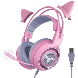 SOMIC G951Pink Gaming Headset for PC, Ps4, Laptop: 7.1 Virtual Surround Sound Detachable Cat Ear Headphones Led, USB, Lightweight Self-Adjusting