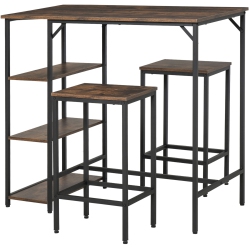 HOMCOM Industrial Dining Table Set for 2, Bar Table And Stools Set, Counter Height Kitchen Table With Chairs With Storage Shelf, Rustic In Brown