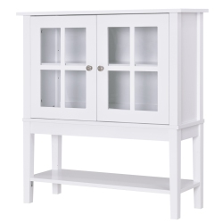 HOMCOM Modern Sideboard Buffet Cabinet Wood Console Table With Glass Doors Kitchen Dining Room Furniture In White