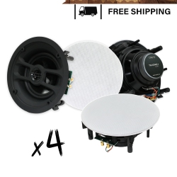 TEXONIC 6.5" In-Ceiling Speaker Bundle (Set Of 4) Tool-Free Installation, Magnetic Grill - Superior Sound Quality