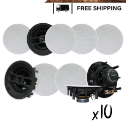 TEXONIC 6.5" In-Ceiling Speaker Bundle (Pack Of 10) - Magnetic Grill, Tool-Free Installation