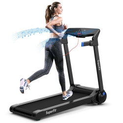 COSTWAY Superfit 3HP Folding Electric Treadmill Running Machine W/ Bluetooth Speaker