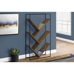 MONARCH Bookcase - 60"h Shelves V-Shaped Storage Reclaimed Wood Look - Black Metal In Brown