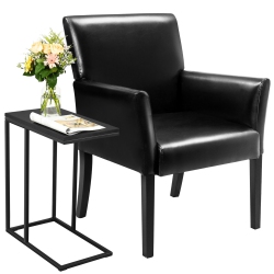 COSTWAY Gorelax C-Shaped Side End Table & Reception Arm Chair Set W/rubber Wood Legs