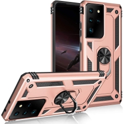 CSMART 【】 Anti-Drop Hybrid Magnetic Hard Armor Case With Ring Holder for Samsung Galaxy S21 Ultra 5G 6.8", Rose In Gold