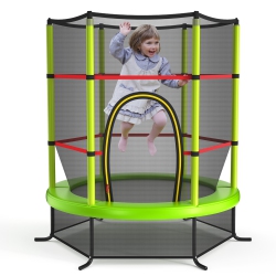 COSTWAY Youth Jumping Round Trampoline 55" Exercise W/ Safety Pad Enclosure Combo Kids