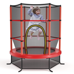 COSTWAY Youth Jumping Round Trampoline 55" Exercise W/ Safety Pad Enclosure Combo Kids