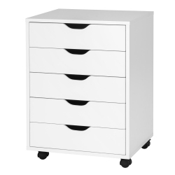 COSTWAY 5 Drawer Chest Storage Dresser Floor Cabinet Organizer With Wheels In White