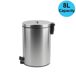 MOUSTACHE 8L Step Trash Can Garbage Can With Lid And Foot Pedal, Stainless Steel Waste Bin