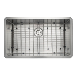 ANCONA Prestige Series Undermount 30" Single Bowl Kitchen Sink With Grid And Strainer In Stainless Steel