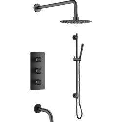 AGUA CANADA - Veda-Bk - High Quality Matte Round Hand Shower W/ Square Thermostatic In Black