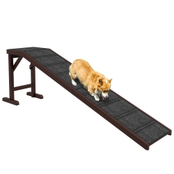 PAWHUT Pet Ramp Bed Steps for Dogs Cats Non-Slip Carpet Top Platform Pine Wood 74"l X 16"w X 25"h In Brown