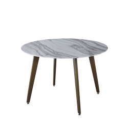VIVA LIFESTYLE INC. Contemporary Style Round 47 Inch Dining Table Marbled-Look Tempered Glass Faux Marble Dining Room Table \w Finsh Metal Legs
