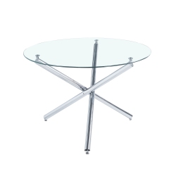 VIVA LIFESTYLE INC. Contemporary Style Round 47 Inch Dining Table Transparent Glass Dining Room Table With Chrome Finsh Metal Legs, Glass/chrome