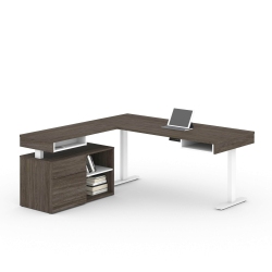MODUBOX Viva 2-Piece Set Including An L-Shaped Standing Desk And A Credenza - Walnut In Grey