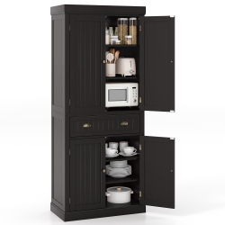 GYMAX 72" Kitchen Pantry Storage Cabinet Tall Freestanding Cupboard W/ 4 Doors Large Drawer In Brown