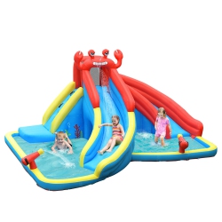 COSTWAY Inflatable Water Slide Crab Dual Slide Bounce House Splash Pool Without Blower