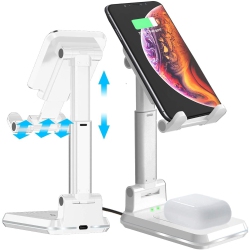 RAXXIO 2 In 1 Adjustable Wireless Charger, 10W Qi Dual Charging Stand, Iphone 14/14Plus/13/12/11 Pro/xs/xr, Airpods, Samsung Galaxy S23/s22/s21/s20