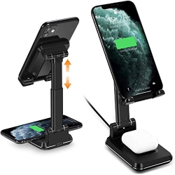 RAXXIO 2 In 1 Adjustable Wireless Charger, 10W Qi Dual Charging Stand, Iphone 14/14Plus/13/12/11 Pro/xs/xr, Airpods, Samsung Galaxy S23/s22/s21/s20
