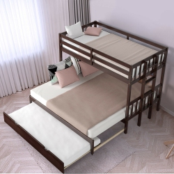 COSTWAY Twin Over Twin Pull-Out Bunk Bed With Trundle Wooden Ladder