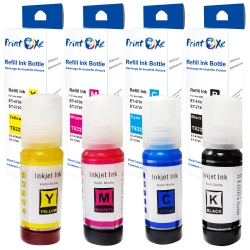PRINTOXE ® T522 Compatible Ink Refill Bottles Set 522 Of 4 Colours Black T522120 | Cyan T522220 | Magenta T522320 | T522420 for Ecotank Printers Et