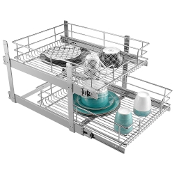 SORTWISE Two-Tier Slide Out Cabinet Organizer - Pull Out Under Cabinet Sliding Shelf, Chrome